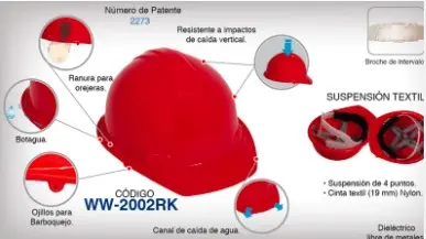 WW-2002RK Casco de seguridad suspension textil rojo JYRSA