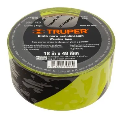 12597 Cinta caramelo de vinil negro amarillo 48mm x 33 mts TRUPER