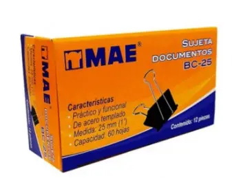 BC25 Sujeta documentos 25mm 12 pzas MAE